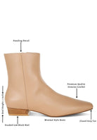 Rag Company Obita leather boots for vacation with paneling detail and stacked low block heel