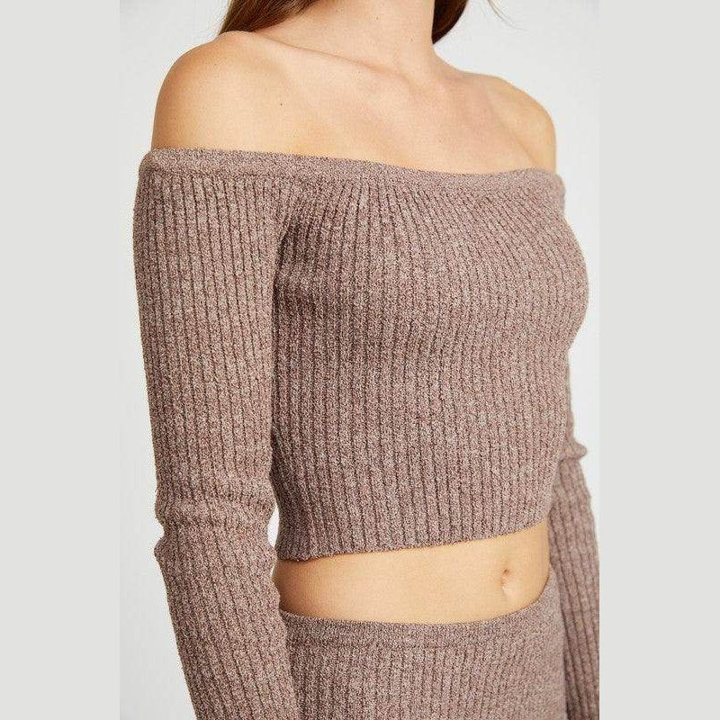Off Shoulder Long Sleeve Knit Top - VacationGrabs