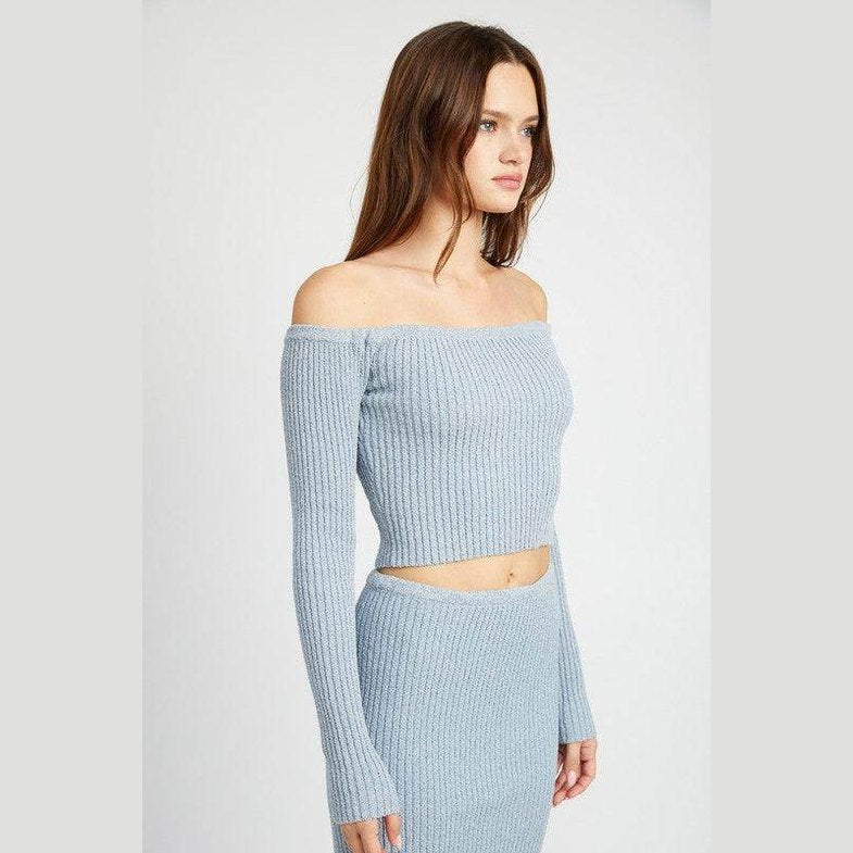 Off Shoulder Long Sleeve Knit Top - VacationGrabs