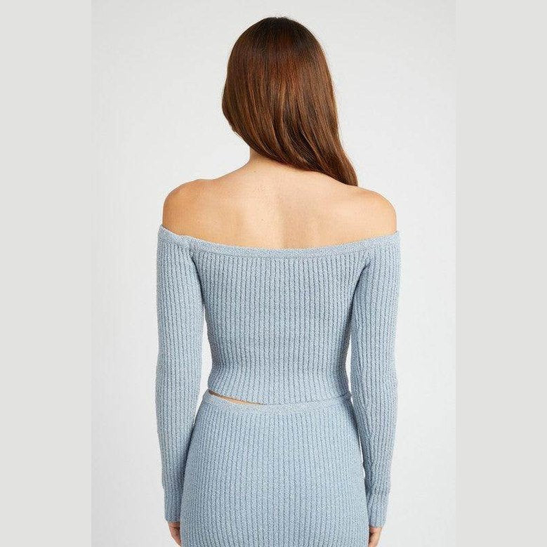Off Shoulder Long Sleeve Knit Top - VacationGrabs