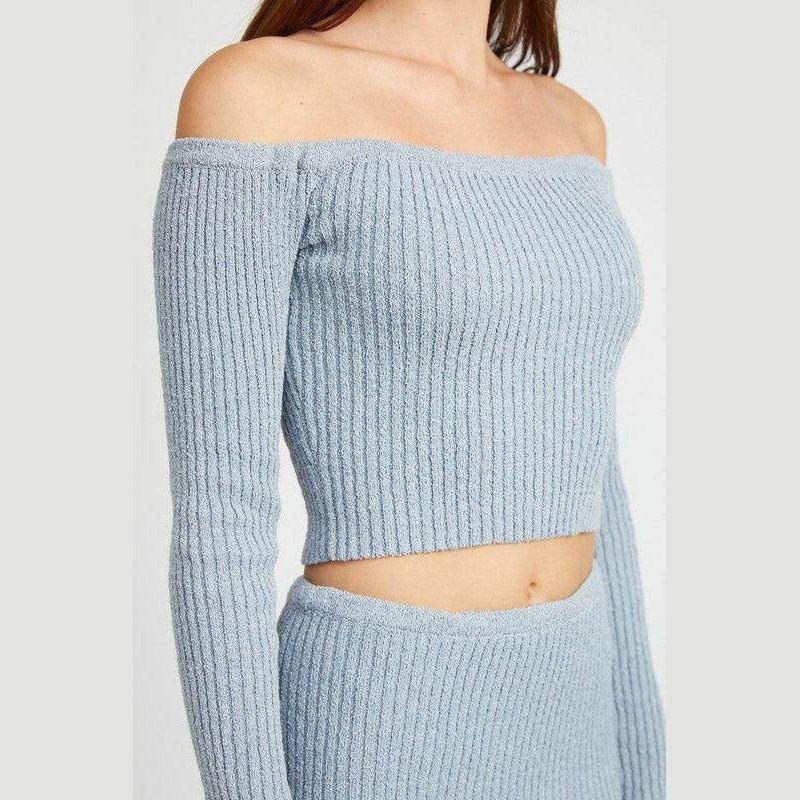 Off Shoulder Long Sleeve Knit Top - VacationGrabs