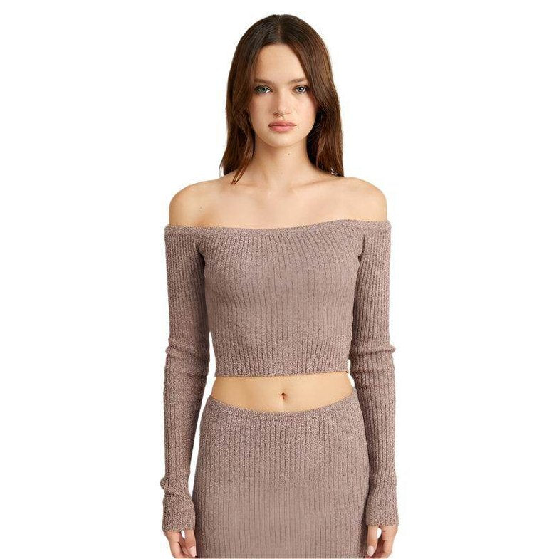 Off Shoulder Long Sleeve Knit Top - VacationGrabs