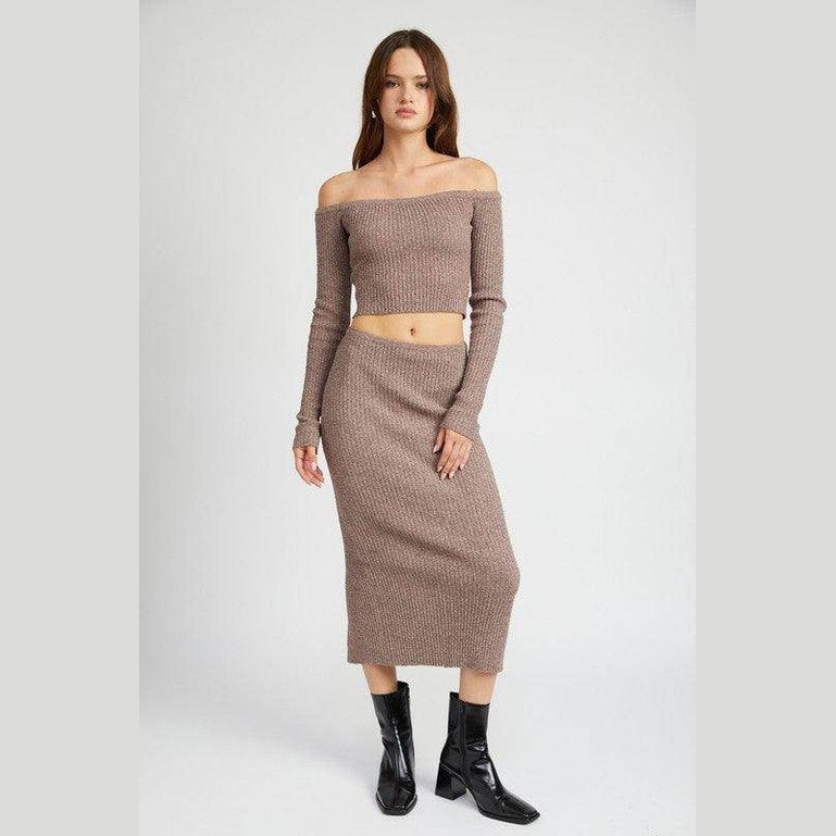 Off Shoulder Long Sleeve Knit Top - VacationGrabs