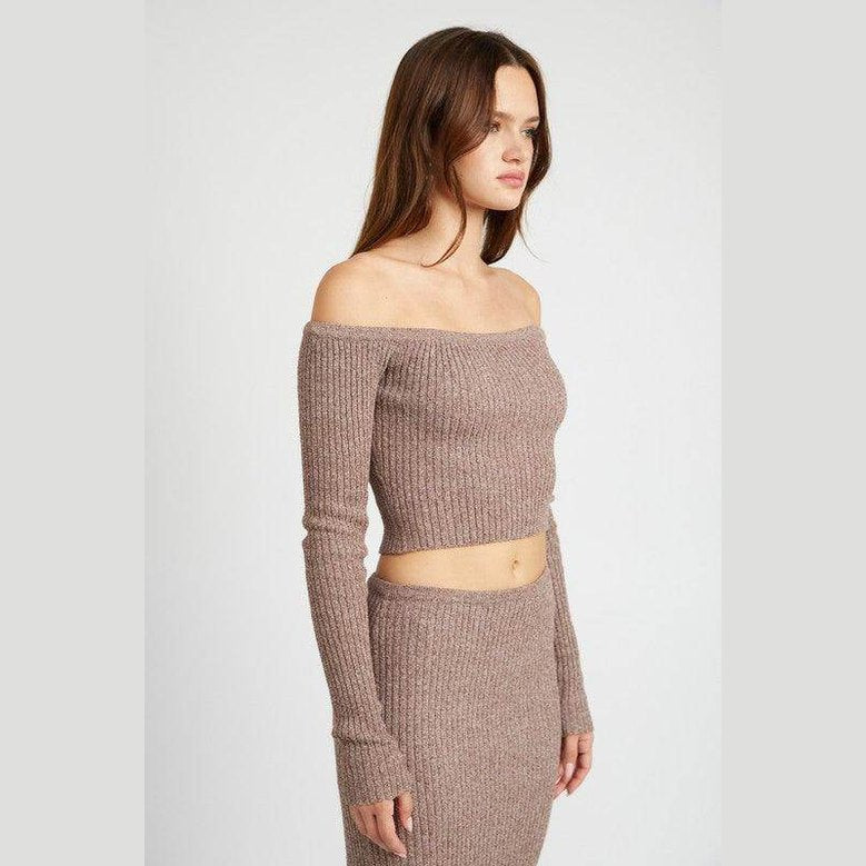 Off Shoulder Long Sleeve Knit Top - VacationGrabs