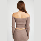 Off Shoulder Long Sleeve Knit Top - VacationGrabs