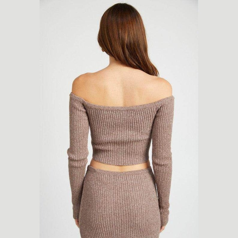 Off Shoulder Long Sleeve Knit Top - VacationGrabs