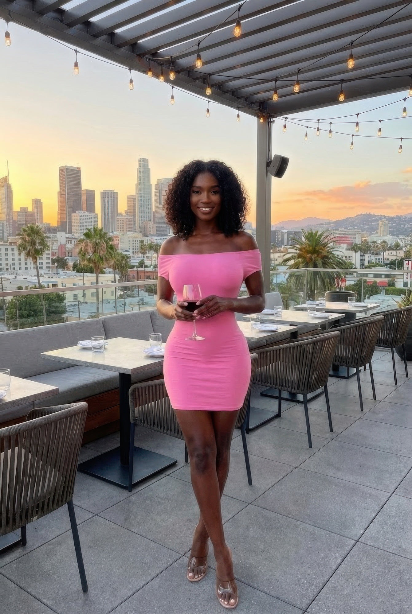 Women's off shoulder mini dress in pink, perfect for club outings
