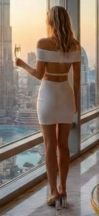Women's off shoulder mini dress in white, perfect for club outings