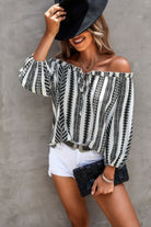 Women's off shoulder striped blouse from VacationGrabs, featuring a stylish black and white design