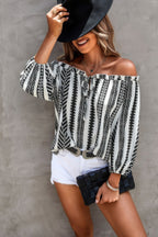 Women's off shoulder striped blouse from VacationGrabs, featuring a stylish black and white design