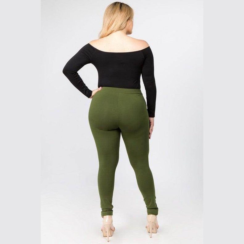 Yelete off the shoulder bodysuit in black paired with olive green leggings for a stylish look