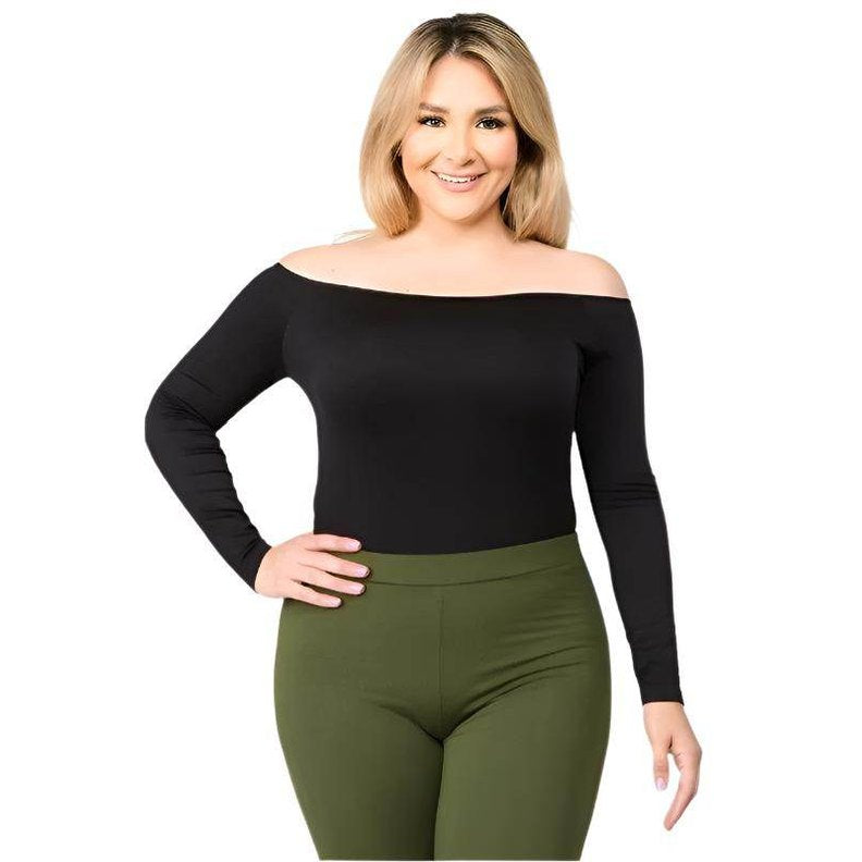 Yelete black off the shoulder bodysuit with long sleeves for women, perfect for casual wear