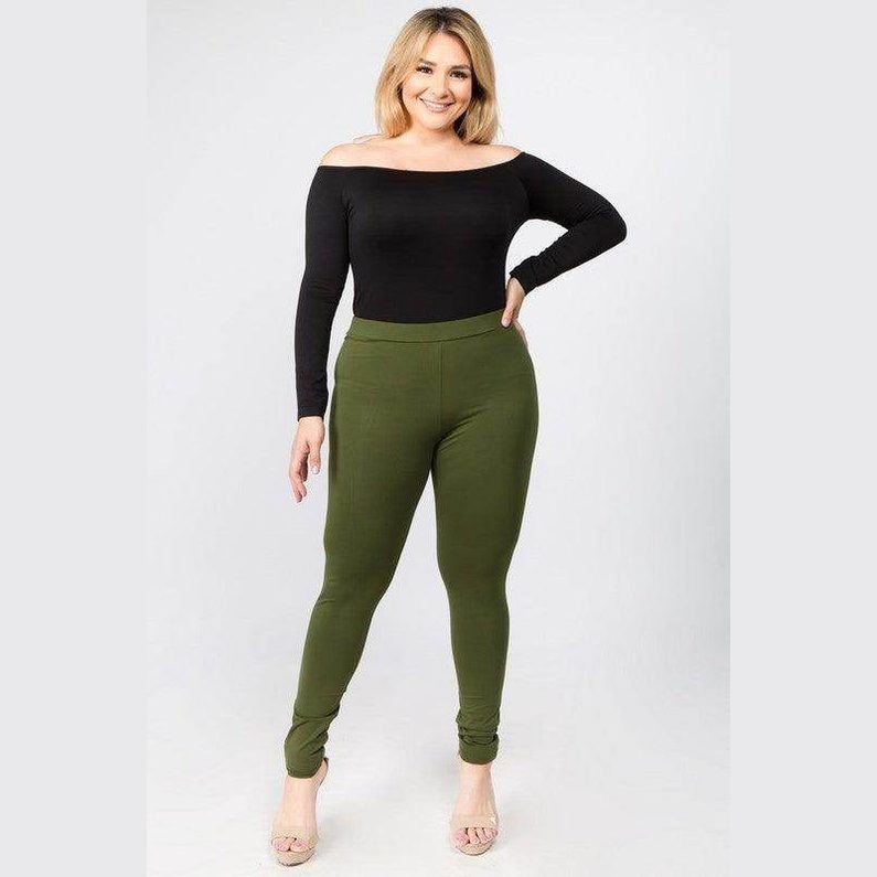 Yelete Women's off the shoulder bodysuit in black paired with olive green leggings for a stylish look
