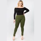 Yelete Women's off the shoulder bodysuit in black paired with olive green leggings for a stylish look