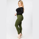 Yelete off the shoulder bodysuit in black, paired with olive green leggings for a stylish look