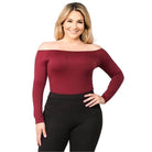 Yelete women's off the shoulder bodysuit in maroon with long sleeves and fitted design