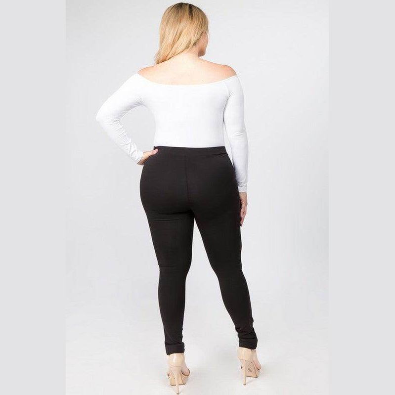 Yelete Women's Off the Shoulder Bodysuit in White with Long Sleeves and Black Leggings