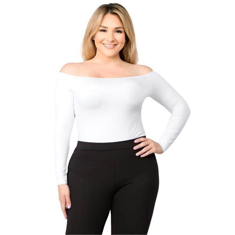 Yelete white off the shoulder bodysuit with long sleeves for a stylish look