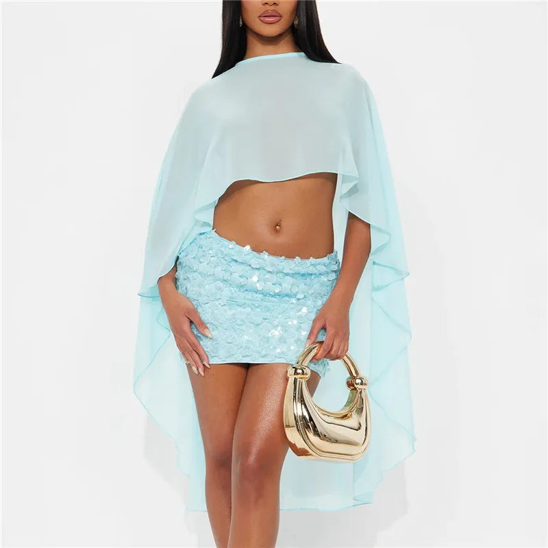 Women's off the shoulder cropped blouse in light blue, stylish summer look