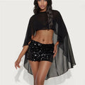 Women's off the shoulder cropped blouse in black sheer fabric for summer outings