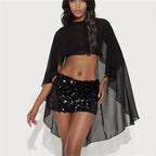Women's off the shoulder cropped blouse in black sheer fabric for summer outings