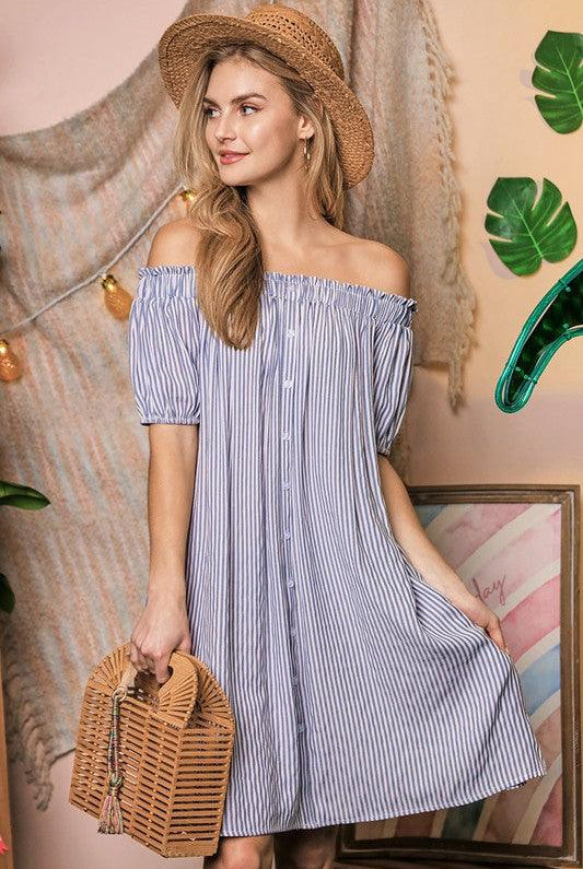 Women's Dresses Off The Shoulder Dress With Cf Button Detail