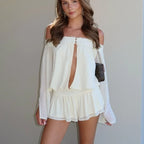 Women's white off the shoulder romper, lightweight fabric for summer outings
