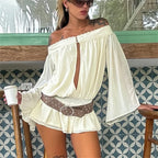 White off the shoulder romper for casual summer outings