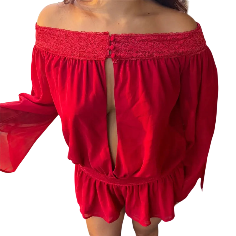 Women's Off the Shoulder Romper with Keyhole Design