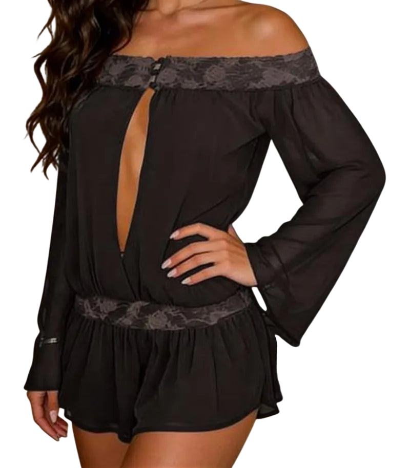 Women's Off the Shoulder Romper with Keyhole Design