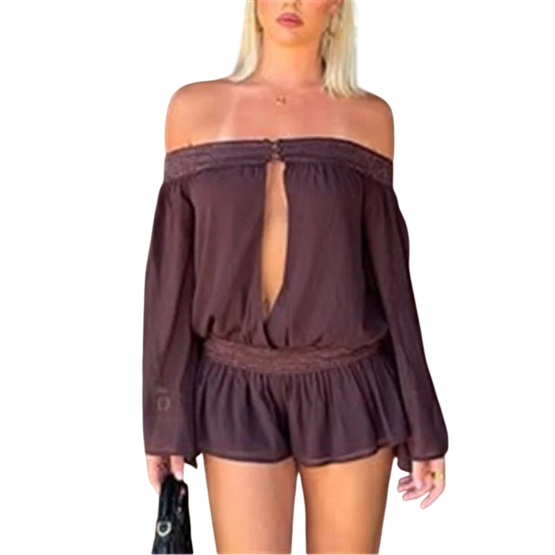 Women's Off the Shoulder Romper with Keyhole Design