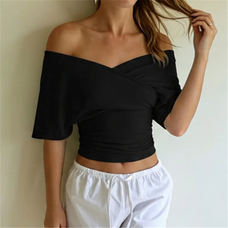 Women's black off the shoulder top in soft material for casual wear