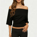 Black off the shoulder top made of soft material for casual outings