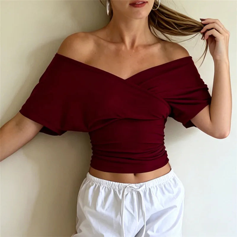 Women's burgundy off the shoulder top, soft fabric, stylish casual wear