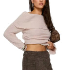 Women's off the shoulder top in soft pink, ideal for casual outings
