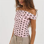 Women's pink off the shoulder top with polka dots for casual wear
