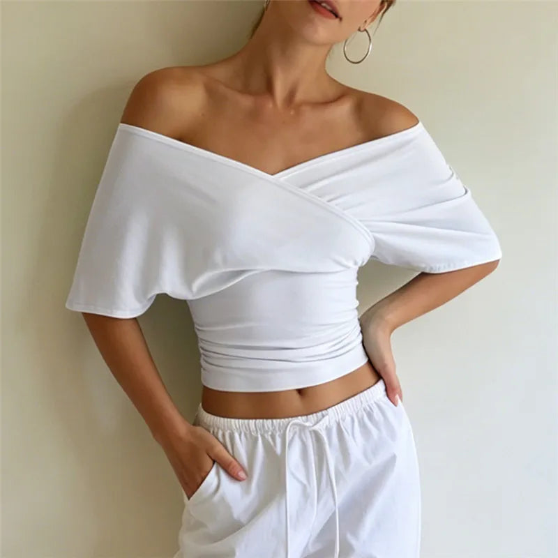 Women's white off the shoulder top, lightweight for summer outings
