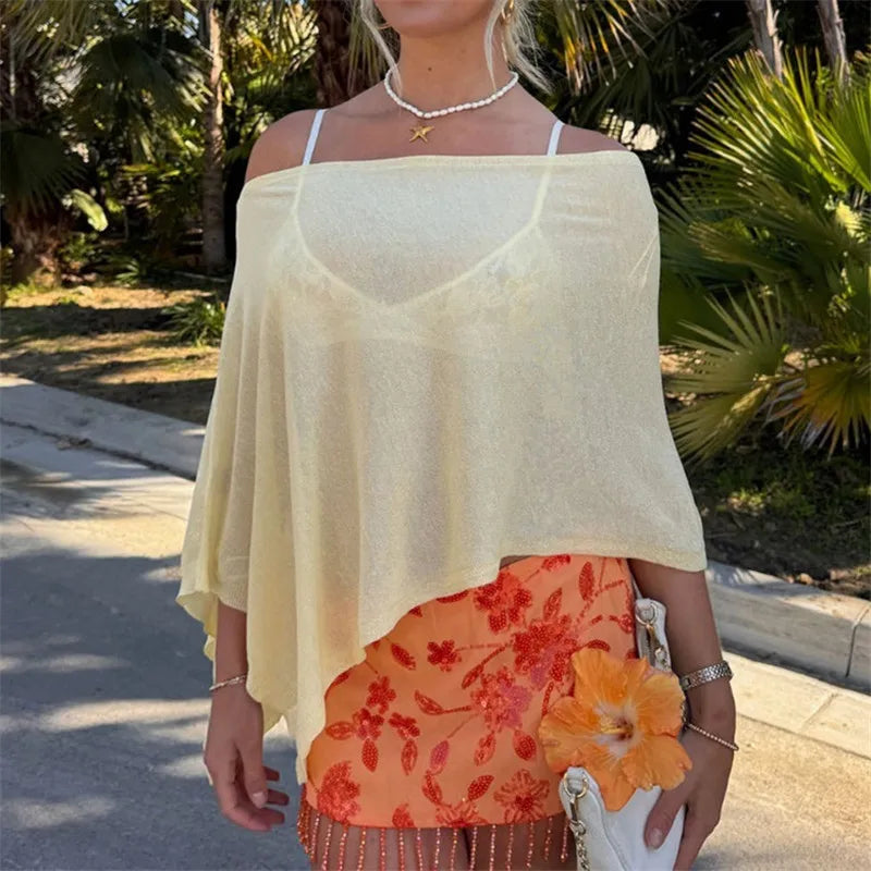 Women's yellow off the shoulder top, lightweight for summer outings