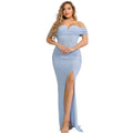 woman wearing a special occasion blue dress