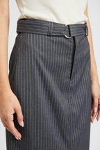 Emory Park Office Ready Midi Skirt in pinstripe design with sleek belt detail for a polished look