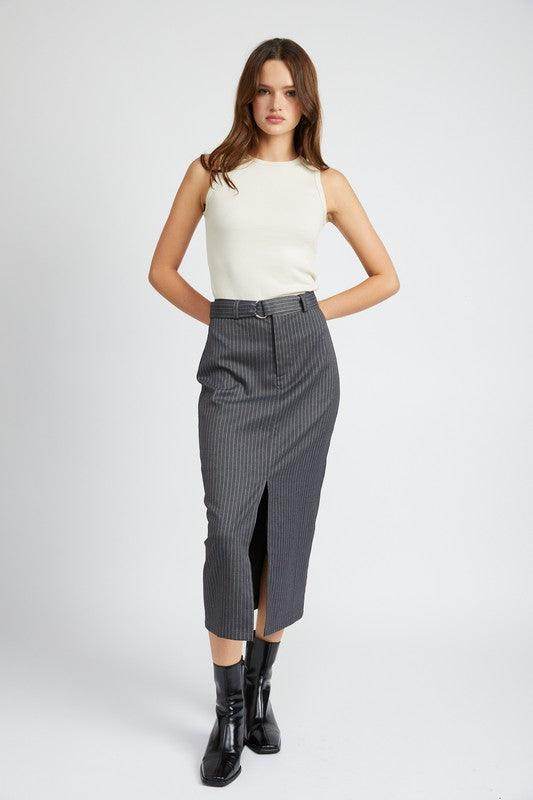 Emory Park Office Ready Midi Skirt with a sleek design and a front slit for a stylish office look