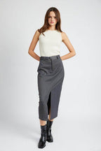 Emory Park Office Ready Midi Skirt with a sleek design and a front slit for a stylish office look