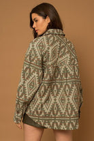 Women's Shirts - Shackets Olive Green 3D Pocket Aztec Print Shacket