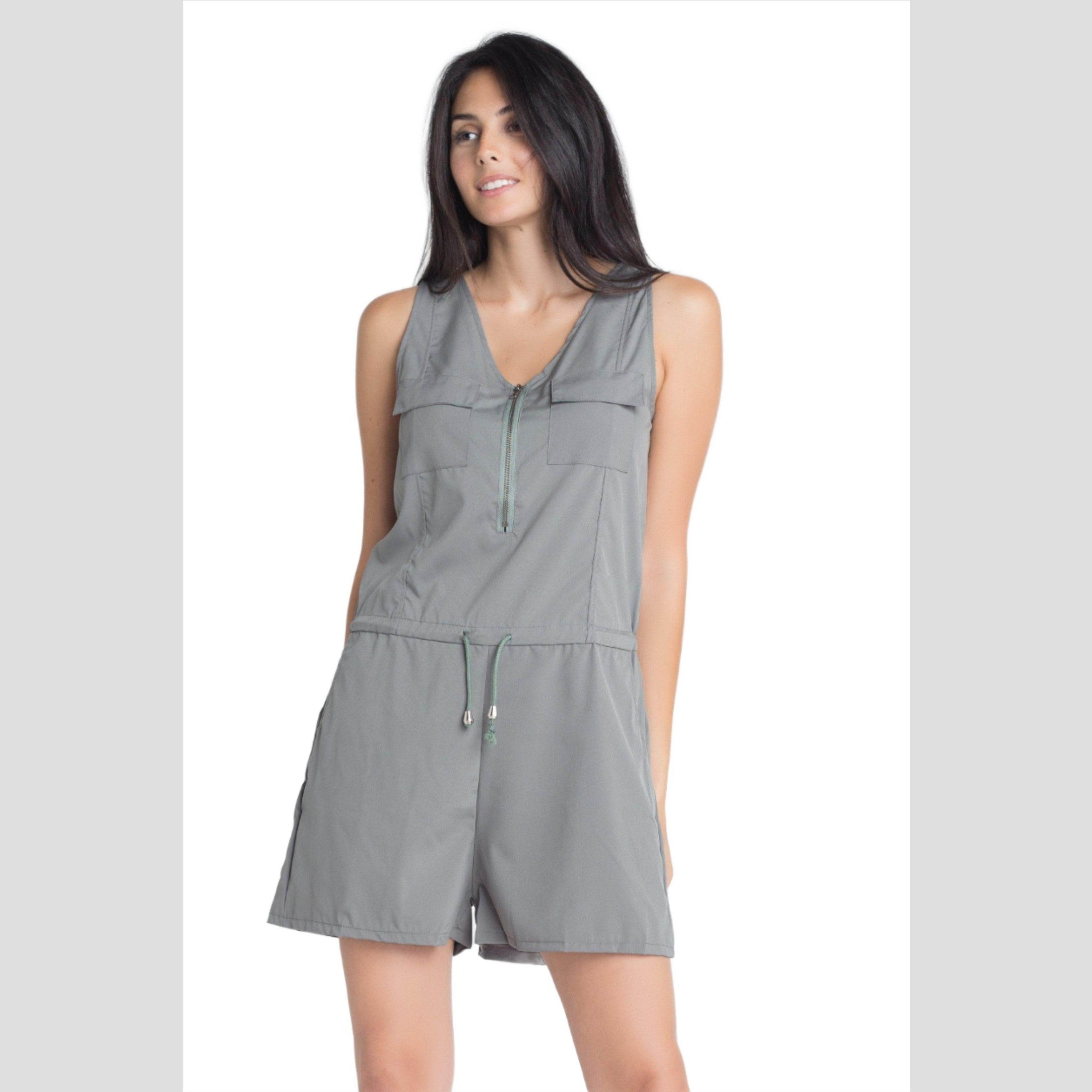 Olive sleeveless romper by Ivory Felix featuring a zipper and comfortable fit for stylish summer outings