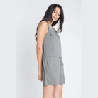 Women's Olive Sleeveless Romper from Ivory Felix with Functional Pockets and Adjustable Drawstring Waist