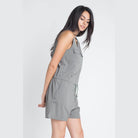 Olive sleeveless romper by Ivory Felix featuring a relaxed fit and drawstring waist for comfort