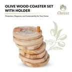 Olive Wood Coaster Set with Holder -7 Pcs - VacationGrabs
