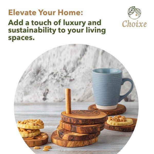 Home Essentials Olive Wood Coaster Set with Holder -7 Pcs