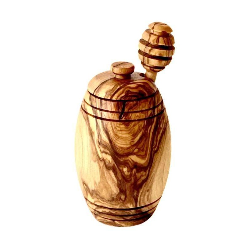 Olive Wood Honey Pot w/Honey Dipper - VacationGrabs