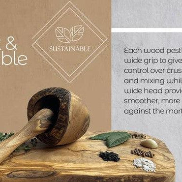 Home Essentials Olive Wood Rustic Mortar and Pestle